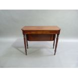 A George IIII mahogany tea table with rectangular top with rounded front corners, shallow figured