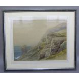 S.P Jackson RWS, coastal landscape with cliffs, watercolour, signed to lower left, attribution