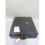 A vintage black leather case by Brooks & Co, 51cm wide x 57cm deep x 16cm high
