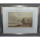 Harry Williams, Watergate Bay, North Cornwall, figures shrimping at low tide, watercolour, signed