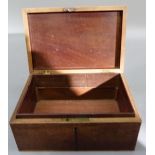 An early19th century box with box wood stringing, rectangular, lacking fittings, 19cm x 13cm x 9cm