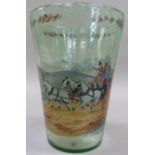 A 19th century soda glass vase painted with a continuous scene of a coach and four in a