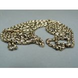 A Victorian muff chain in 9ct gold belcher links with swivel fastener, approximate length 145cm,