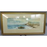 W. Martin, coastal landscape with fishing boats off the coast, watercolour, signed to lower right,