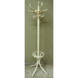 A white finished bentwood hat and coat stand