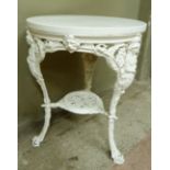 A Britannia pattern pub table the white painted circular top above a fluted frieze, three pierced