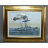 Richard Collick, Short 184 Sea Plane and HMS Campania 1917, acrylic, signed and dated June 2004 to