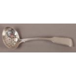 A VICTORIAN SILVER SIFTER SPOON, fiddle pattern with feathered borders and bowl pierced with crosses