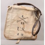 A US 13TH CAVALRY L TROOP MESSENGER'S CANVAS BAG with leather strap, the flap stencilled with