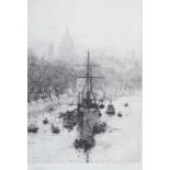 WILLIAM LIONEL WYLIE (1851-1931), HMS President, St Pauls Beyond, with rowing boats and tugs,