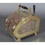 AN AESTHETIC MOVEMENT ARTS AND CRAFTS BRASS AND COPPER COAL BOX, having a curved profile, the