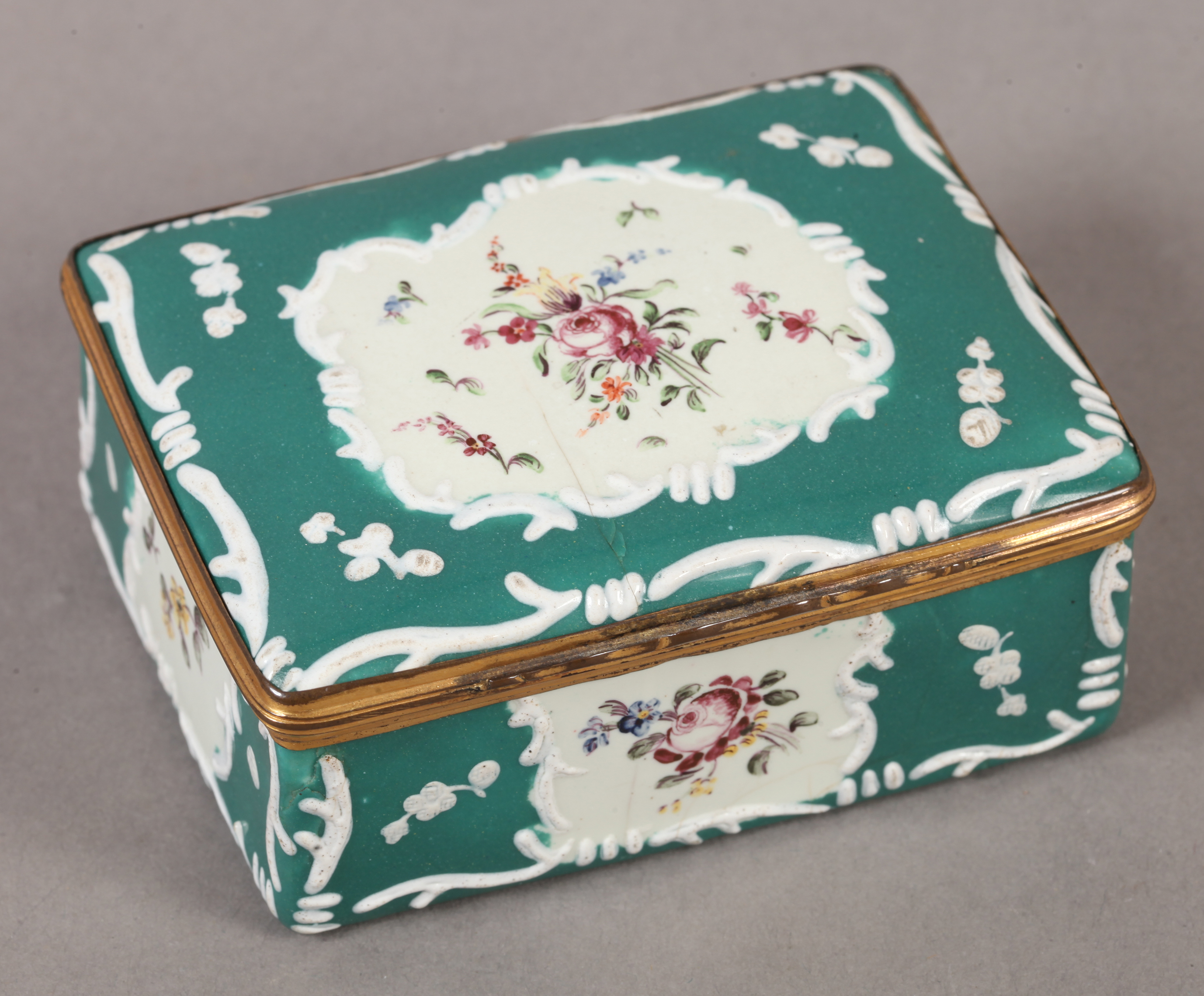 A 19TH CENTURY GERMAN ENAMEL BOX, rectangular, the cover and sides painted with delicate floral - Image 2 of 4