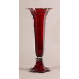 A VICTORIAN RUBY CASED SPREADING HEXAGONAL GLASS VASE with finely cut rim, 'rope twist' collar at