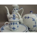 A Royal Copenhagen coffee, tea pot, chocolate cup and cover, three saucers and a plate, printed mark