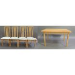 A beech effect trolley, kitchen table, top 120cm x 80cm closed; together with a set of four beech