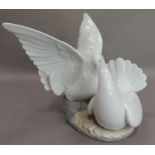 A Ladro model of pair of courting doves on oval base, printed mark in blue and numbered 6291, 24.5cm