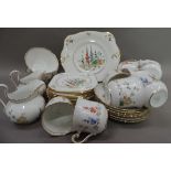 A Tuscan china tea service comprising ten cups, twelve saucers, twelve side plates, two sugar bowls,
