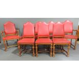 A set of eight walnut stained beech chairs in William and Mary style the arched backs and stuffed