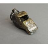 An L and NWR Guards Whistle for Mr P. Way no 9417, nickel plated brass, 7cm wide with loop