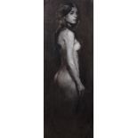 ARR NICHOLAS BASHALL (b.1956), Female nude, full length portrait, charcoal on paper, 80.5cm x 29cm