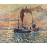 ARR GEORGE FAGAN BRADSHAW (1887-1960), Steamship passing a ship at anchor, oil on canvas,