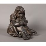 ARR WALTER AWLSON (Scotland b.1949), Young girl, sitting, her knees drawn up to her chin, bronzed