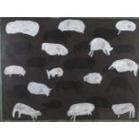 ARR JOHN MIDDLETON (b.1940), Black and white animals on a dark brown field, mixed media, signed to