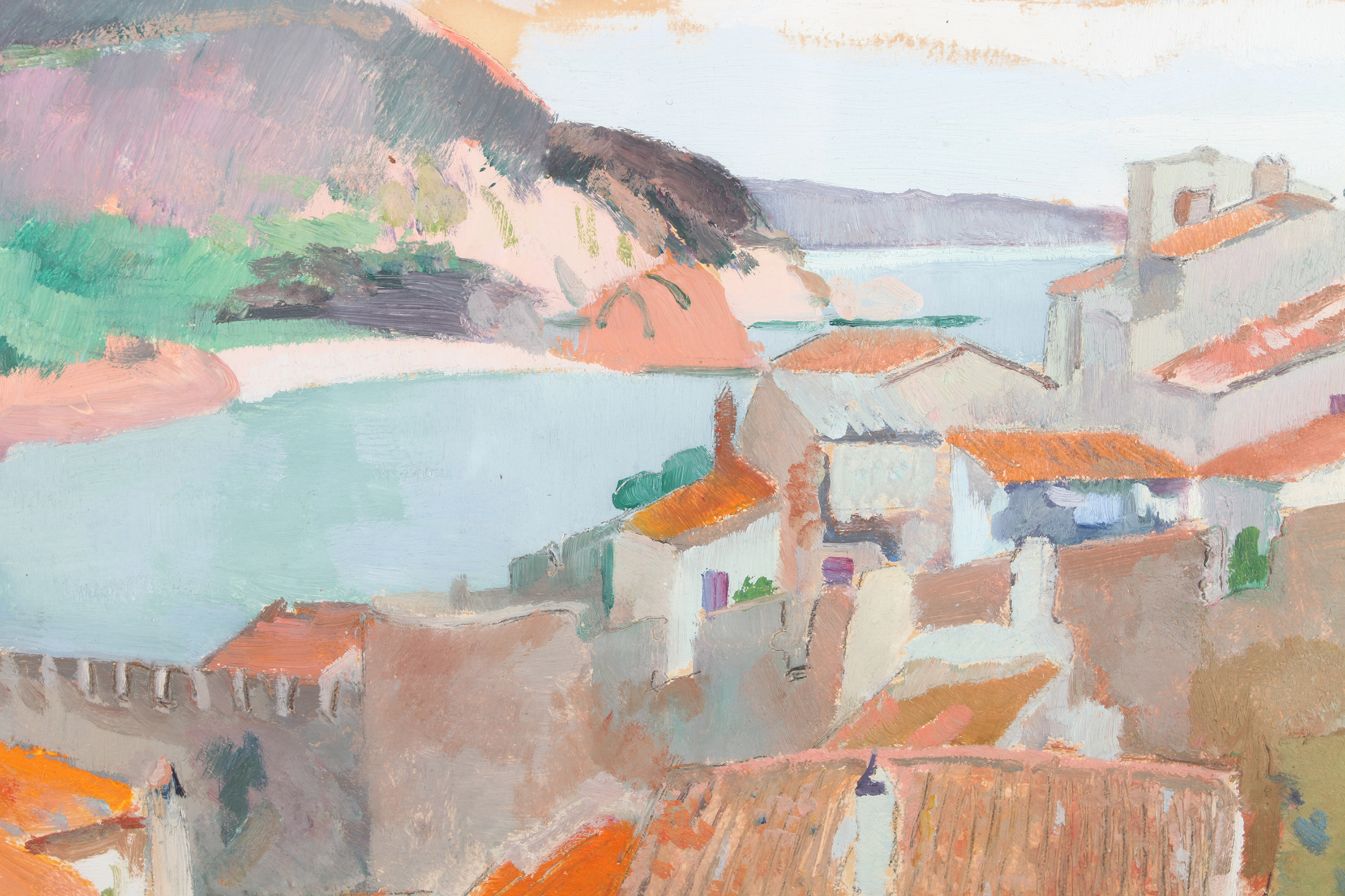 ARR PHILIP NAVIASKY (1894-1983), Mediterranean fishing village and bay, oil on board, signed to - Image 2 of 4