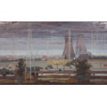 ARR DRUIE BOWETT (1924-1998), Drax Power Station, landscape with cooling towers, oil on canvas,