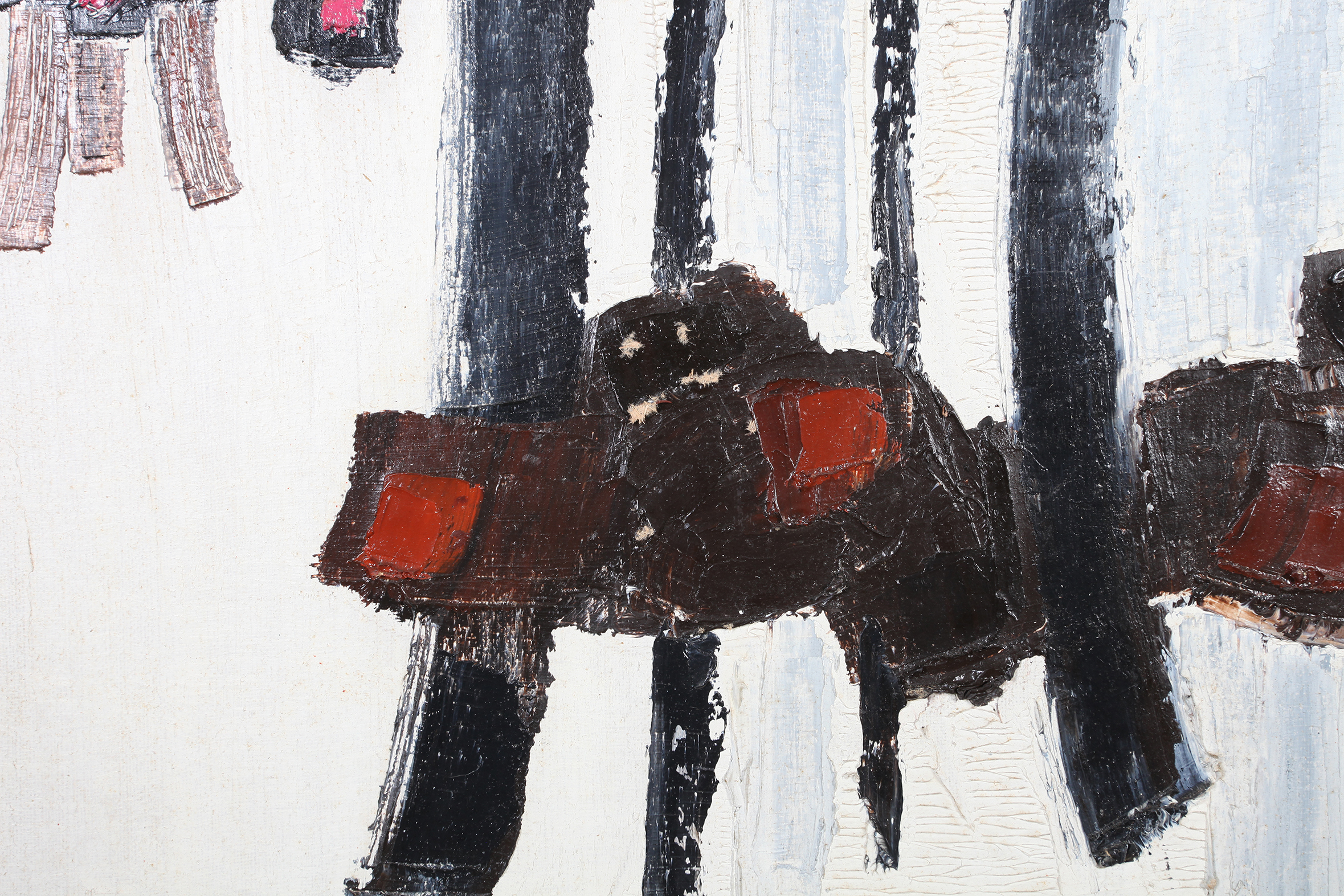 ARR DRUIE BOWETT (1924-1998) Dyptic, verticals in black and brown with red, oil on canvas, signed to - Image 7 of 8