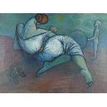 ALAN PETERS (Mid 20th century), Reclining woman with children, oil on canvas, signed to lower right,