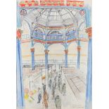 ARR DONALD JAMES WHITE (b.1946), Leeds Market, architectural study with figures, mixed media,