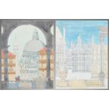 A H FAIRHURST, Architectural studies, a pair, colour wash over pencil, a pair, unsigned, 37cm x 28cm