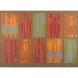 ARR DRUIE BOWETT (1924-1998), Verticals in panels, in orange, crimson and brown, mixed media,