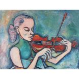 ALAN PETERS (Mid 20th century), The Violinist, half portrait, female, oil on canvas, signed to lower