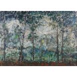 R J MARGRETTS (mid 20th century), Through Pines, oil on board, signed to lower right, label verso,