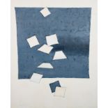 ARR DRUIE BOWETT (1924-1998), Blue square on white with falling square, oil on canvas, signed to