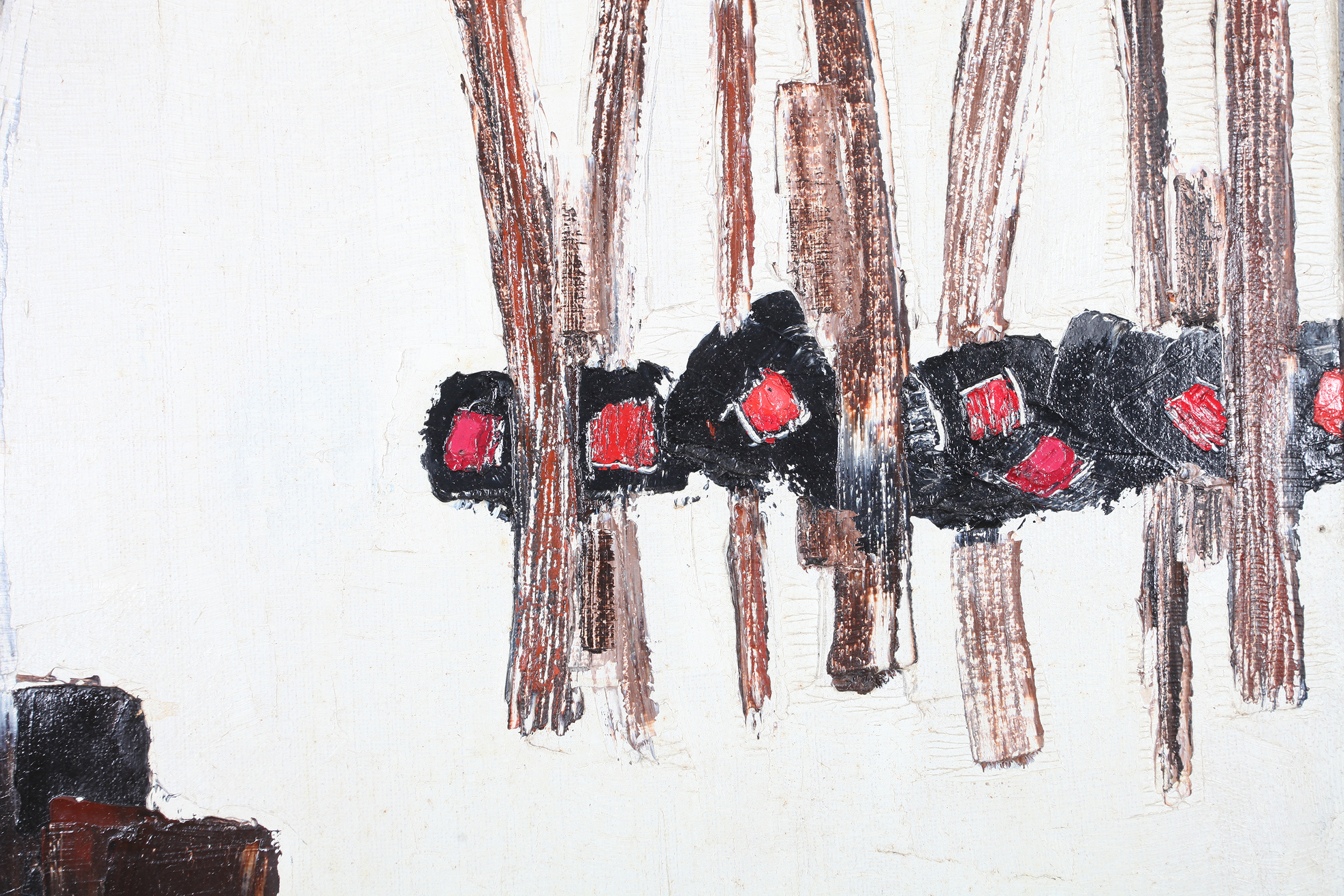 ARR DRUIE BOWETT (1924-1998) Dyptic, verticals in black and brown with red, oil on canvas, signed to - Image 3 of 8
