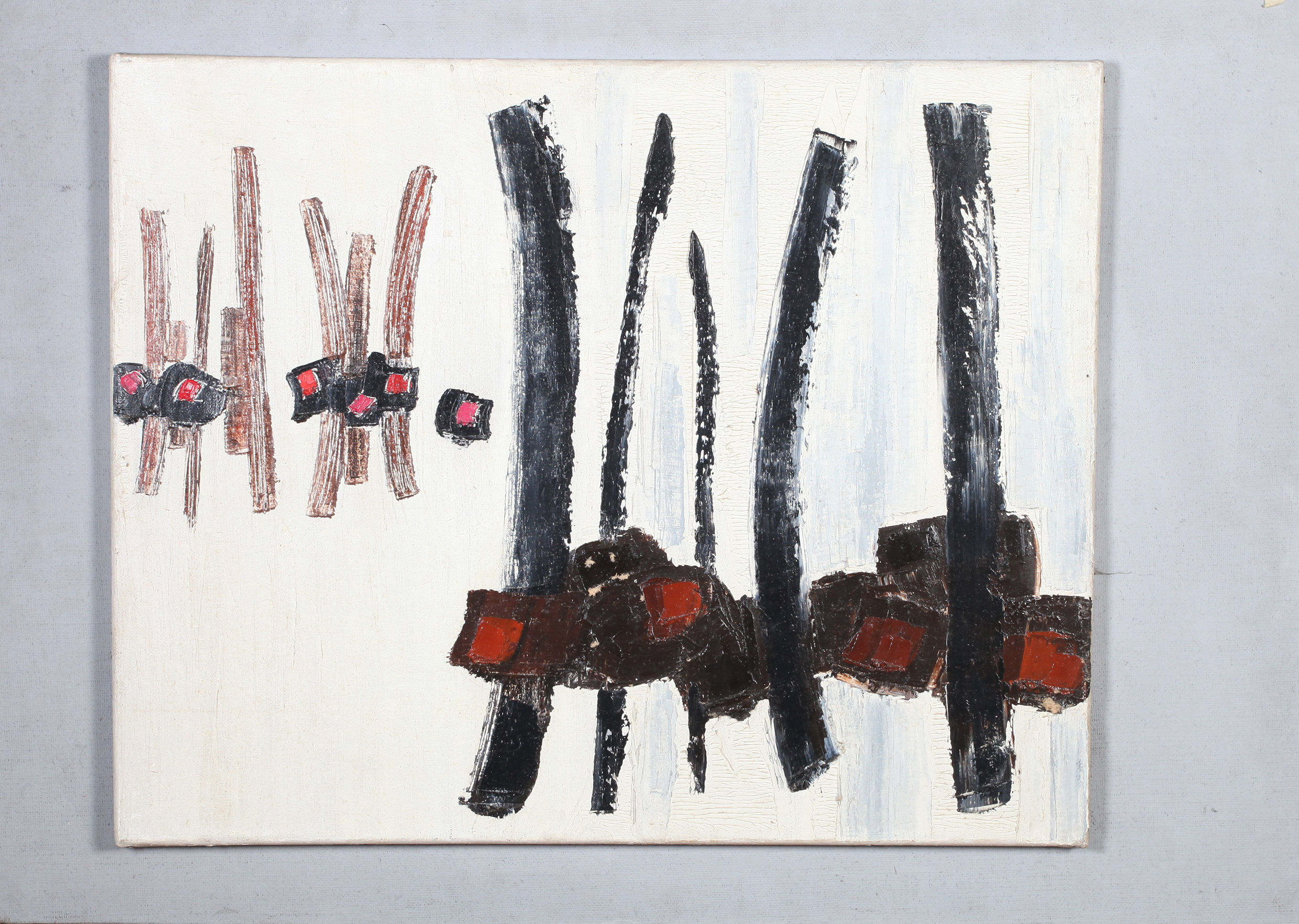 ARR DRUIE BOWETT (1924-1998) Dyptic, verticals in black and brown with red, oil on canvas, signed to - Image 6 of 8