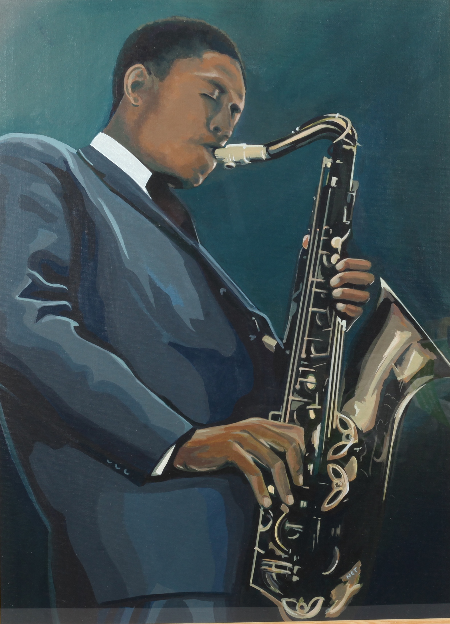 ARR NATHAN TURNBULL (20th century), 'John Coltrane', portrait of the renown jazz player, three-