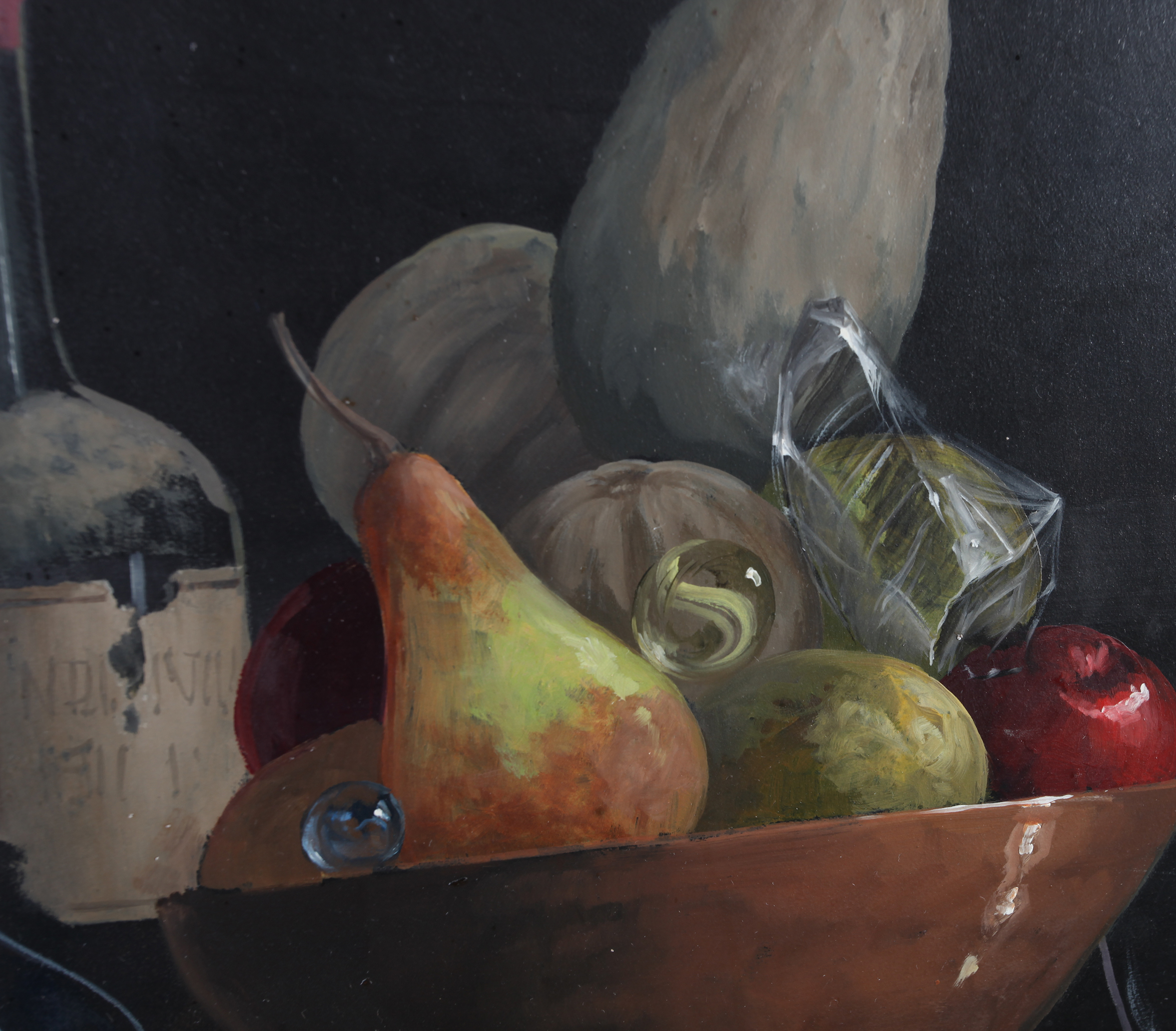 ARR DEBORAH JONES (1921-2012), Still life of fruit, wine, bottles and shells on a set of shelves - Image 4 of 6