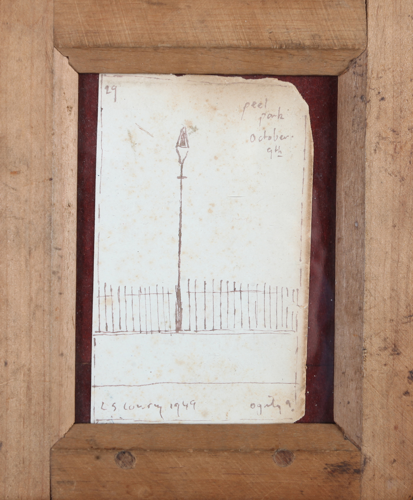 ARR L S LOWRY (1887-1976), Peel Park - lamp post and railing, ink on paper, numbered 29 to top left, - Image 2 of 5