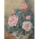 ELLEN SOAR (mid 20th century), Still life of pink roses, oil on canvas, signed lower left, 50cm x