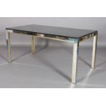 RENATO ZEVI, ITALY, c.1970s, brass and chrome dining table inset with black glass surface,