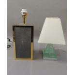Two table lamps, one of shagreen and gilt metal, square outline, 41cm high, together with a