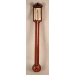 AN EARLY 19TH CENTURY MAHOGANY STICK BAROMETER by F Donegan, Stafford, having a broken arch