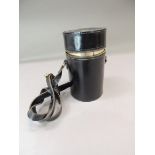 A JPS travel flask set, the triple segmental chromium plated flasks with white black and red