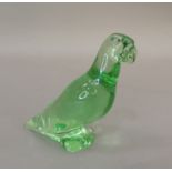 A Baccarat green glass model of a parrot, 10cm high engraved signature