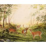 ELIZABETH GARNETT-ORME (Contemporary), Fallow deer in a sunlit wooded glade, watercolour