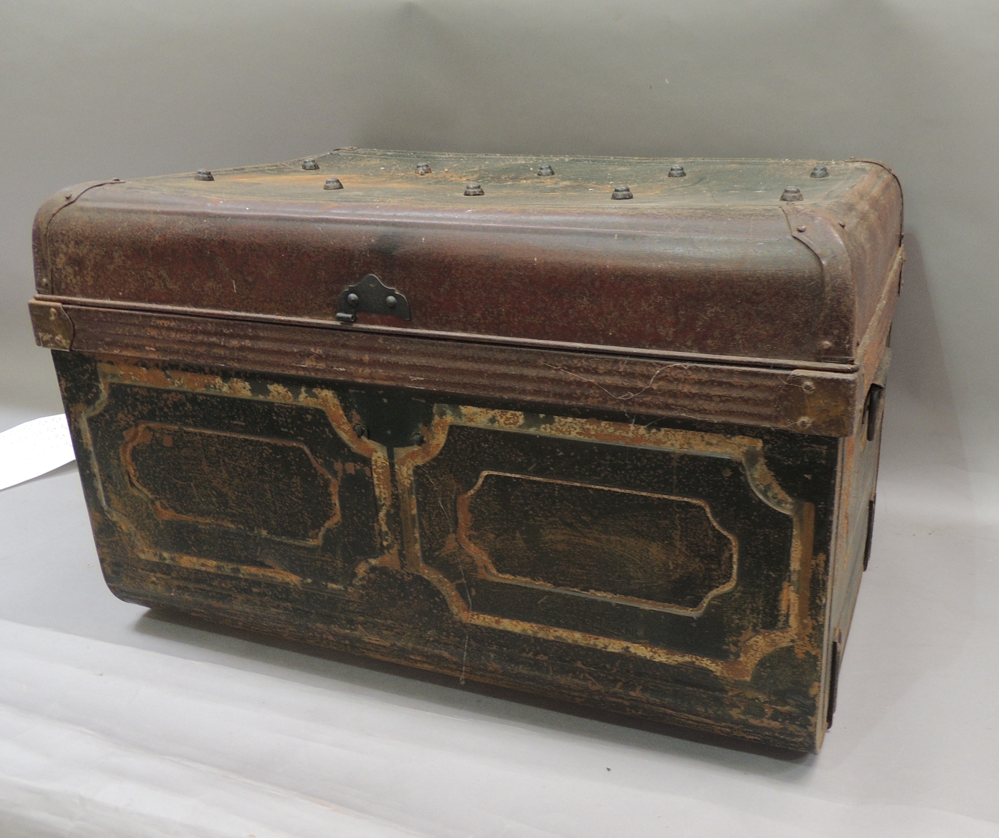 A green and brown japanned tin trunk, 74cm wide - Image 2 of 4